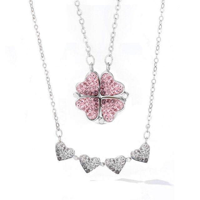 Foldable Magnetic Button Four Heart Leaf Clover Necklace - MERGE.DAY.1.FREESTYLE