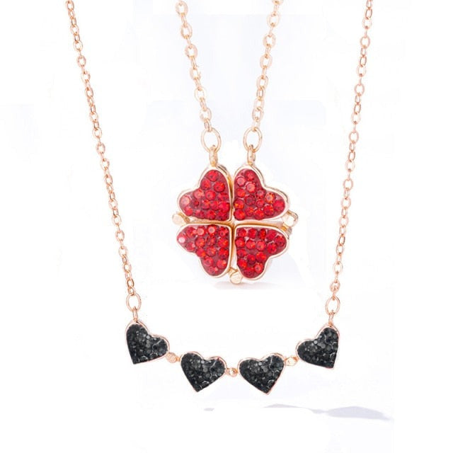 Foldable Magnetic Button Four Heart Leaf Clover Necklace - MERGE.DAY.1.FREESTYLE