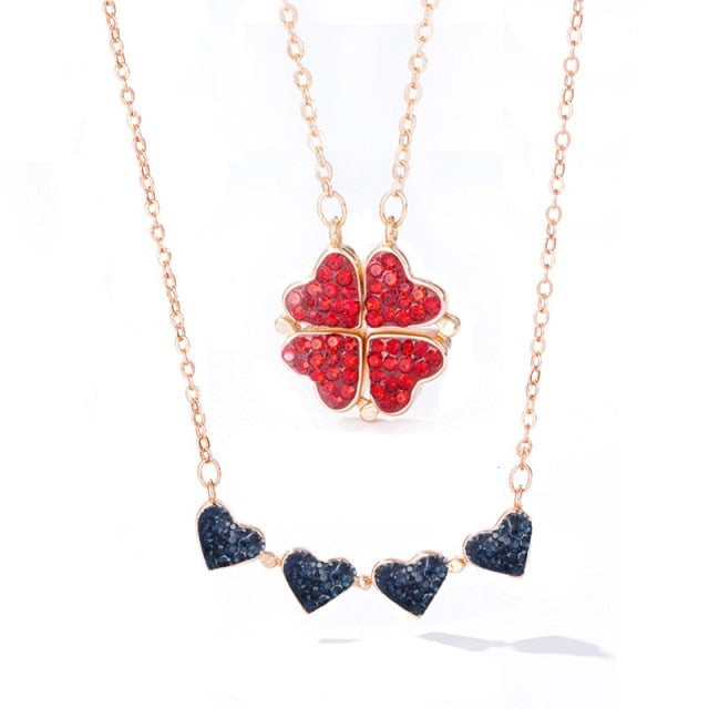 Foldable Magnetic Button Four Heart Leaf Clover Necklace - MERGE.DAY.1.FREESTYLE