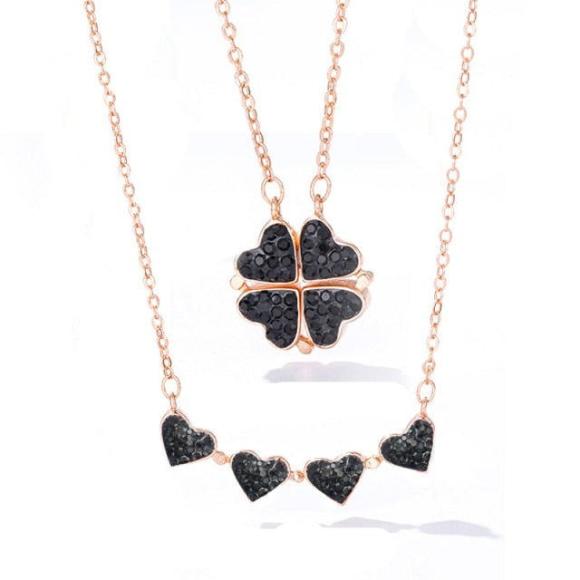 Foldable Magnetic Button Four Heart Leaf Clover Necklace - MERGE.DAY.1.FREESTYLE