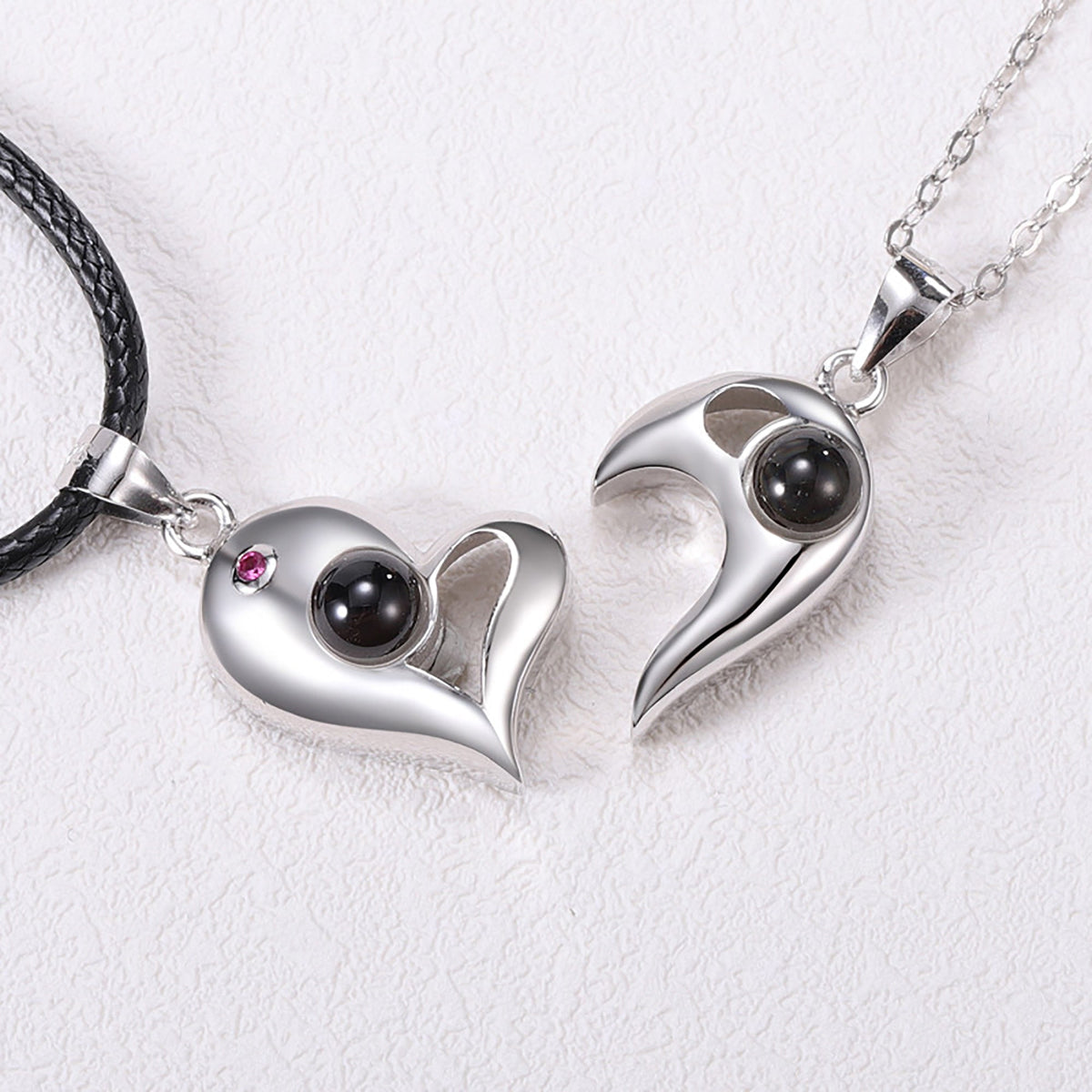1 Pair Personalized Custom Photo Couple Heart Shape Projection Pendant Necklace - MERGE.DAY.1.FREESTYLE