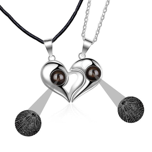 1 Pair Name Couple Heart Shape 100 Languages I Love You Projection Pendant Necklace - MERGE.DAY.1.FREESTYLE