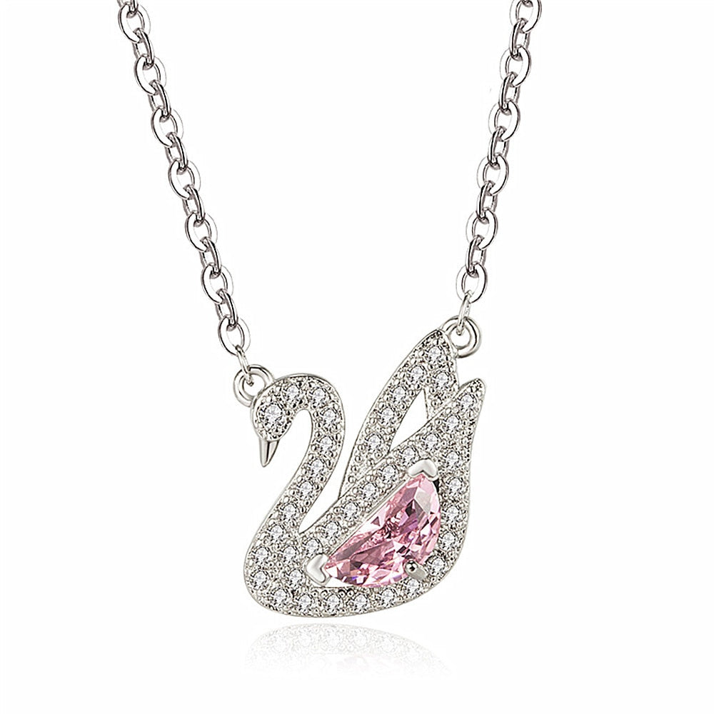 Swan Pink Crystal Zircon Diamonds Gemstones Pendant Necklaces - MERGE.DAY.1.FREESTYLE