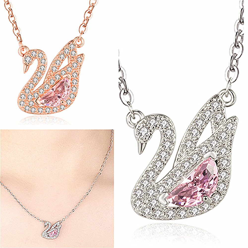 Swan Pink Crystal Zircon Diamonds Gemstones Pendant Necklaces - MERGE.DAY.1.FREESTYLE
