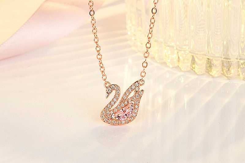 Swan Pink Crystal Zircon Diamonds Gemstones Pendant Necklaces - MERGE.DAY.1.FREESTYLE