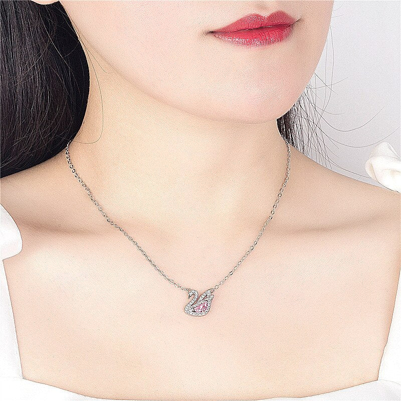 Swan Pink Crystal Zircon Diamonds Gemstones Pendant Necklaces - MERGE.DAY.1.FREESTYLE