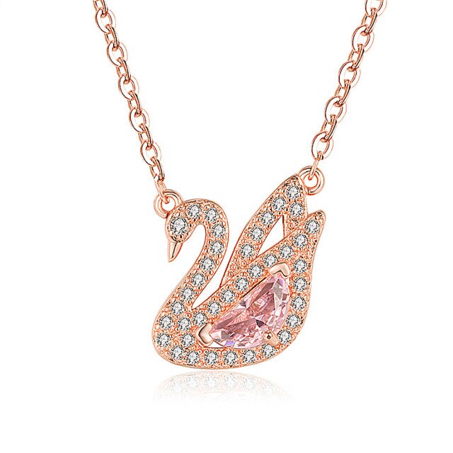 Swan Pink Crystal Zircon Diamonds Gemstones Pendant Necklaces - MERGE.DAY.1.FREESTYLE