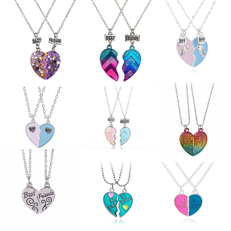 couple necklaces Sequin Stitching Heart Broken Best Friends Necklace Gifts 2PCS/Set - MERGE.DAY.1.FREESTYLE