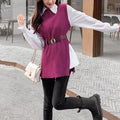lantern sleeve shirt fashion 2021 women's knitted vest two piece sets of College style- MERGE.DAY.1.FREESTYLE