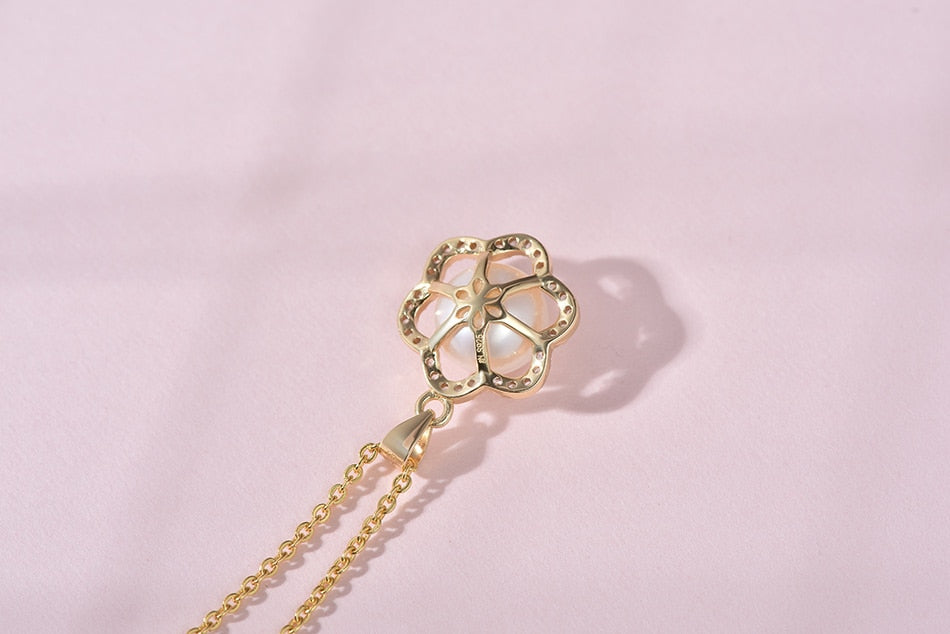 Pearl White Natural Freshwater 8-9mm Silver Gold Plated Flower Zirconia Pendants Necklaces - MERGE.DAY.1.FREESTYLE