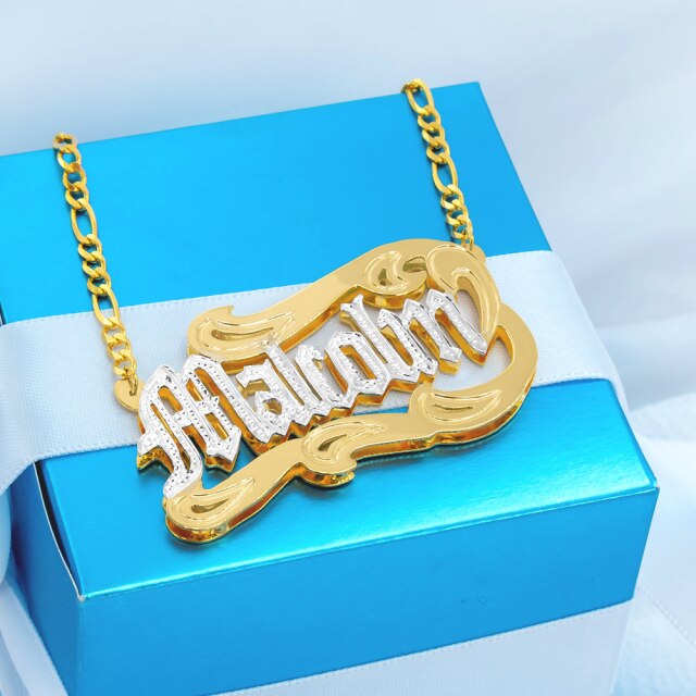 nowadaysfashion Customized Name Necklace Double 18K Gold plated Nameplate 3D Necklace Personalized Choker - MERGE.DAY.1.FREESTYLE