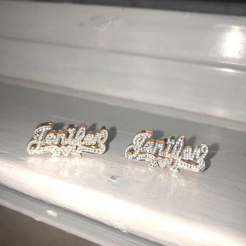Personalized Name Earring For Women Stainless Steel Custom Gold Nameplate Stud Earring - MERGE.DAY.1.FREESTYLE