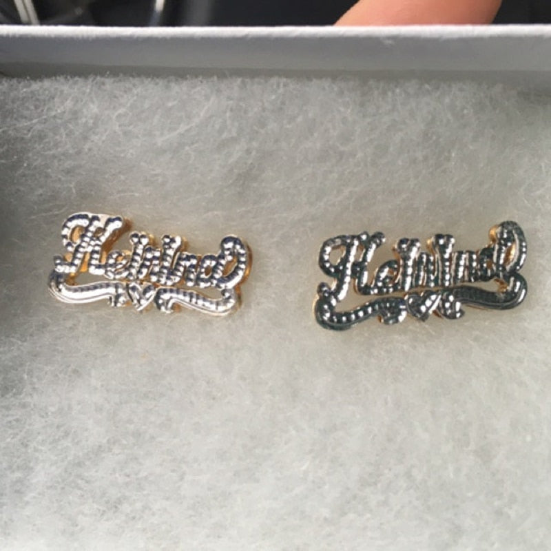 Personalized Name Earring For Women Stainless Steel Custom Gold Nameplate Stud Earring - MERGE.DAY.1.FREESTYLE