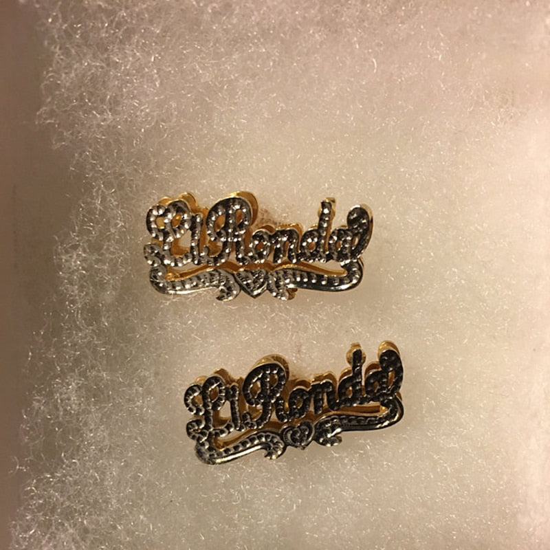 Personalized Name Earring For Women Stainless Steel Custom Gold Nameplate Stud Earring - MERGE.DAY.1.FREESTYLE