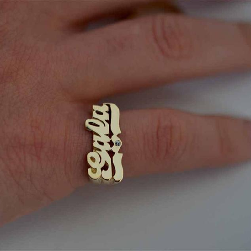 Personalized Name Ring Unisex Custom Letter Initial Ring with Heart Gold-Plated Copper Nameplate Ring - MERGE.DAY.1.FREESTYLE