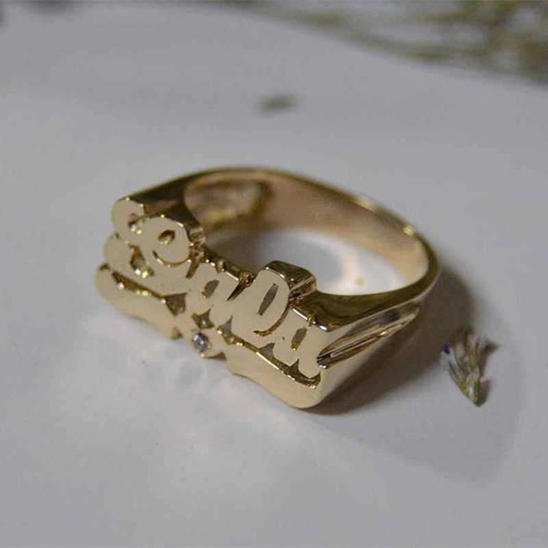 Personalized Name Ring Unisex Custom Letter Initial Ring with Heart Gold-Plated Copper Nameplate Ring - MERGE.DAY.1.FREESTYLE