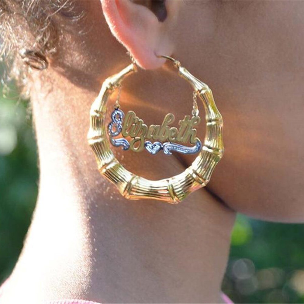 50-100mm Personalized Bamboo Earrings Custom Hoops Earrings Customize Name Earrings - MERGE.DAY.1.FREESTYLE