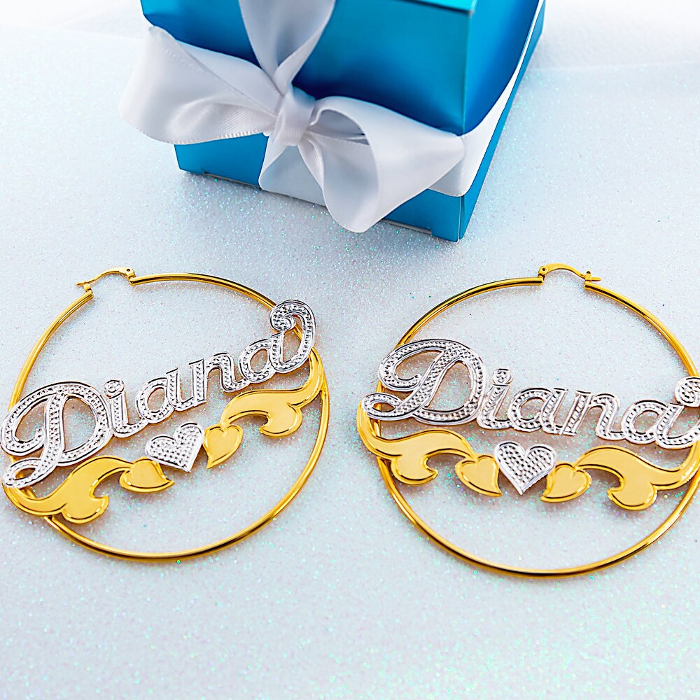 Custom Bamboo Hoop Earrings Personalized Name Earring Bamboo Style Custom Earrings - MERGE.DAY.1.FREESTYLE
