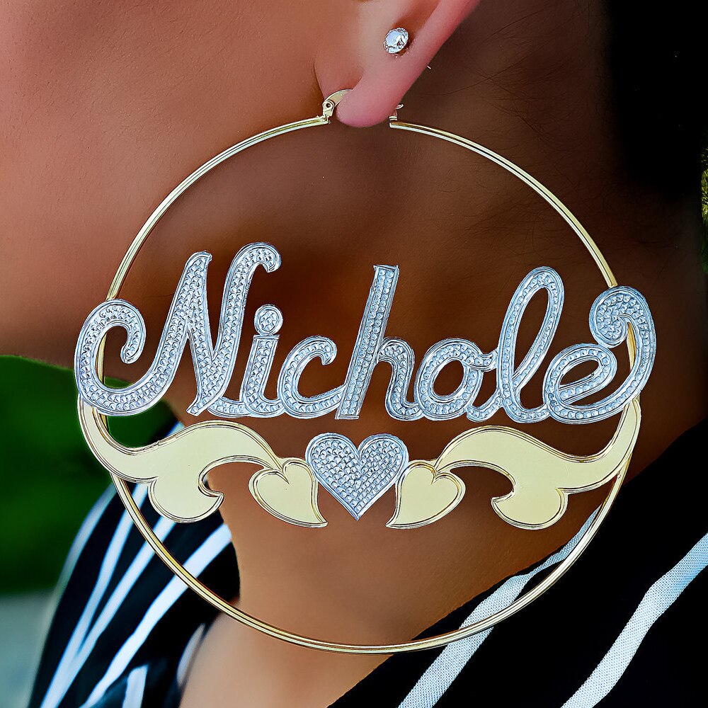 Custom Bamboo Hoop Earrings Personalized Name Earring Bamboo Style Custom Earrings - MERGE.DAY.1.FREESTYLE