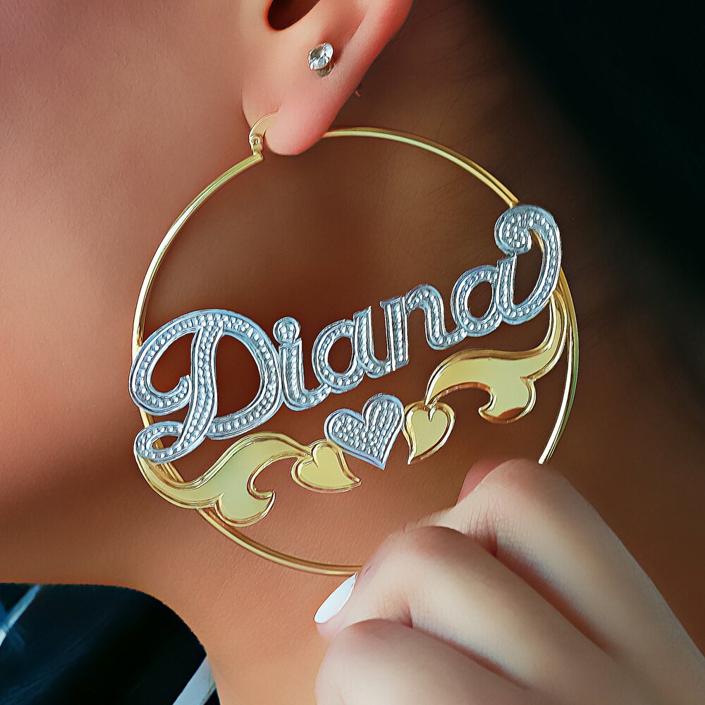 Custom Bamboo Hoop Earrings Personalized Name Earring Bamboo Style Custom Earrings - MERGE.DAY.1.FREESTYLE