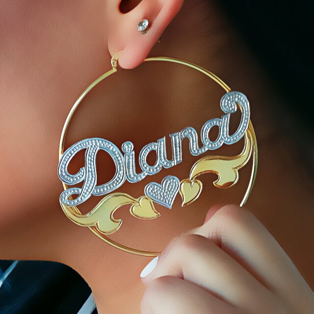 Custom Bamboo Hoop Earrings Personalized Name Earring Bamboo Style Custom Earrings - MERGE.DAY.1.FREESTYLE