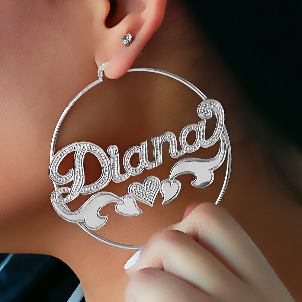 Custom Bamboo Hoop Earrings Personalized Name Earring Bamboo Style Custom Earrings - MERGE.DAY.1.FREESTYLE