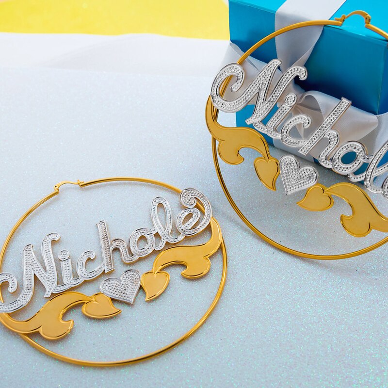 Custom Bamboo Hoop Earrings Personalized Name Earring Bamboo Style Custom Earrings - MERGE.DAY.1.FREESTYLE