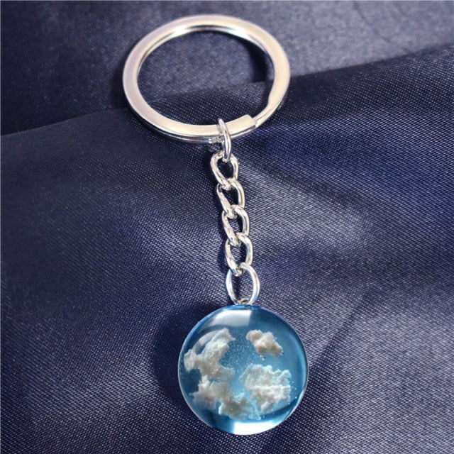 Resin Rould Ball Moon Pendant Necklace Women Blue Sky White Cloud Necklace - MERGE.DAY.1.FREESTYLE