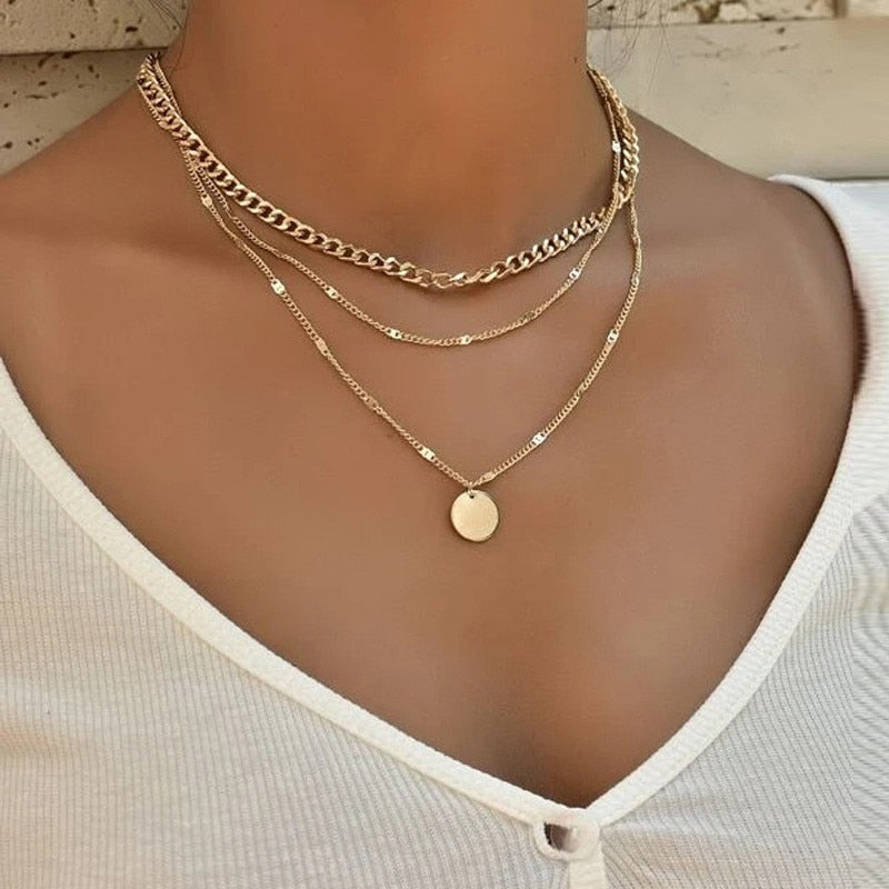 29 stylish Gold necklace on neck Gold chain Women's jewelry layered accesories - MERGE.DAY.1.FREESTYLE
