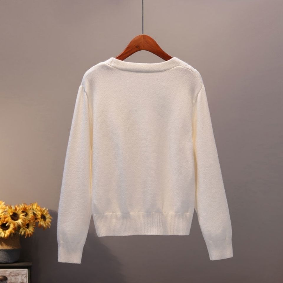 Sweater Cardigan Women Autumn Winter V Neck Pearl Single Breasted Loose Short Thicken Sweater Top - MERGE.DAY.1.FREESTYLE