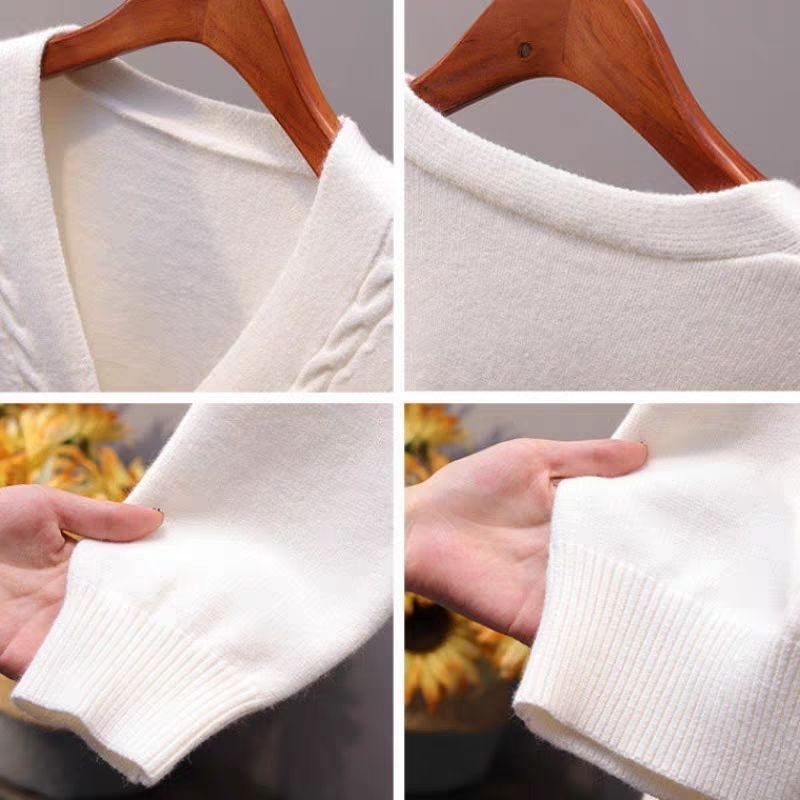 Sweater Cardigan Women Autumn Winter V Neck Pearl Single Breasted Loose Short Thicken Sweater Top - MERGE.DAY.1.FREESTYLE