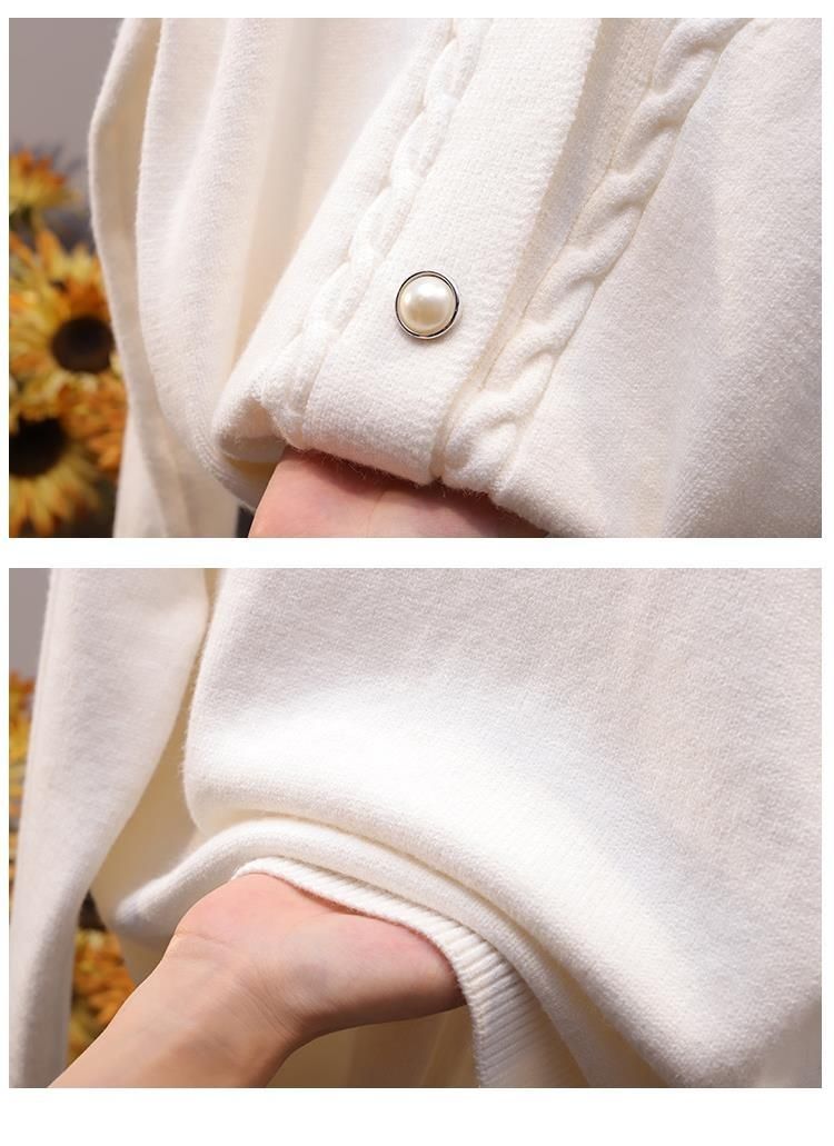 Sweater Cardigan Women Autumn Winter V Neck Pearl Single Breasted Loose Short Thicken Sweater Top - MERGE.DAY.1.FREESTYLE