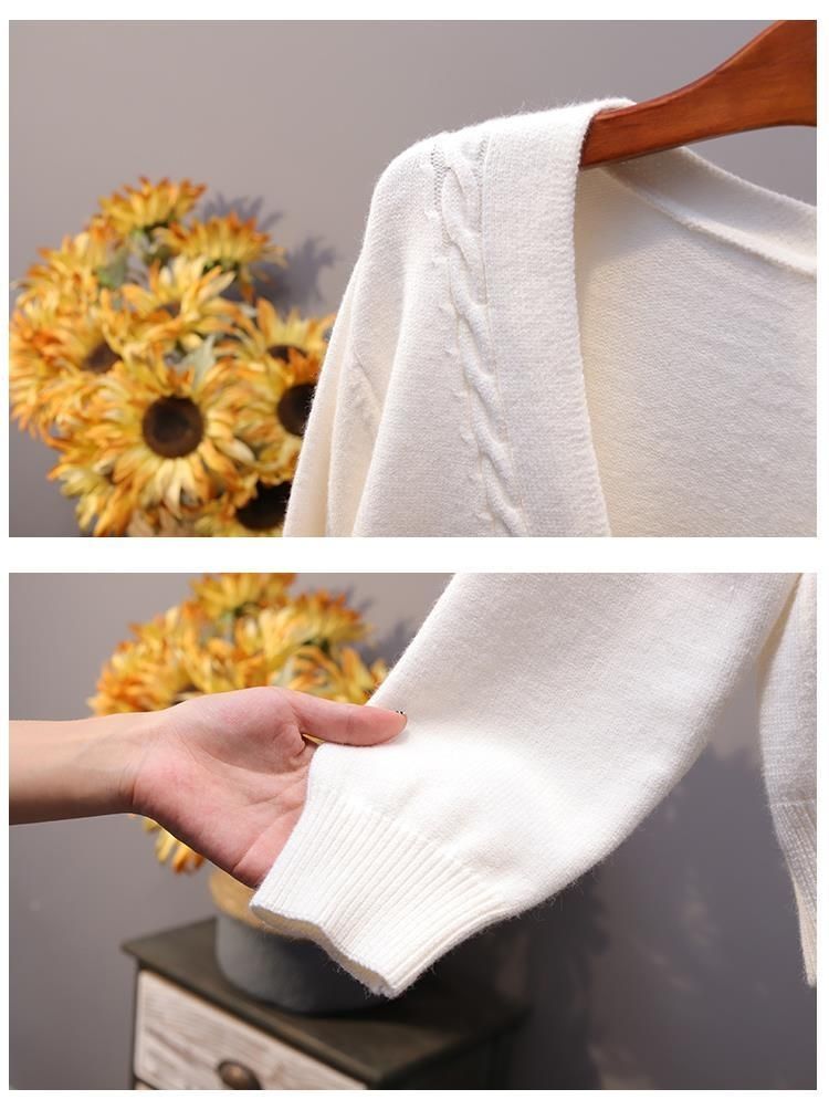 Sweater Cardigan Women Autumn Winter V Neck Pearl Single Breasted Loose Short Thicken Sweater Top - MERGE.DAY.1.FREESTYLE