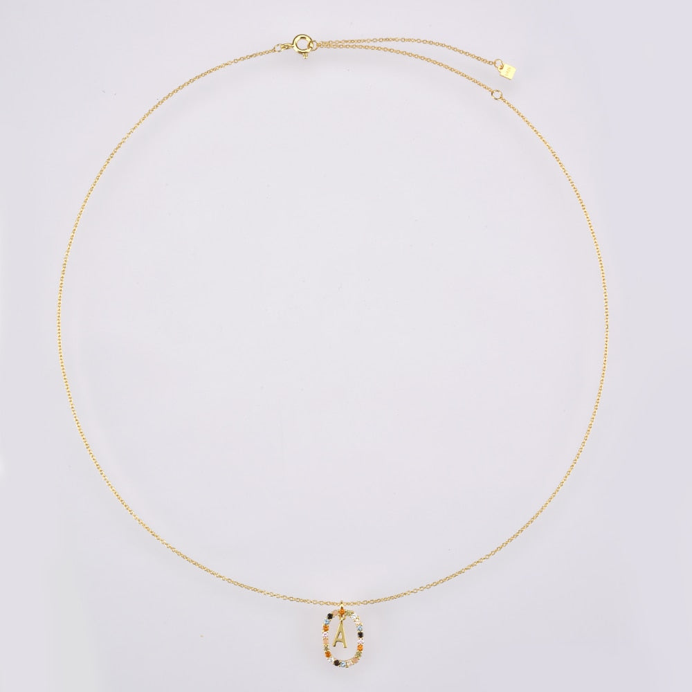 Sterling Silver Gold 26 Alphabet B J P Letters A M Initial Long Chain Necklace Summer Colorful Zircon Ovals - MERGE.DAY.1.FREESTYLE