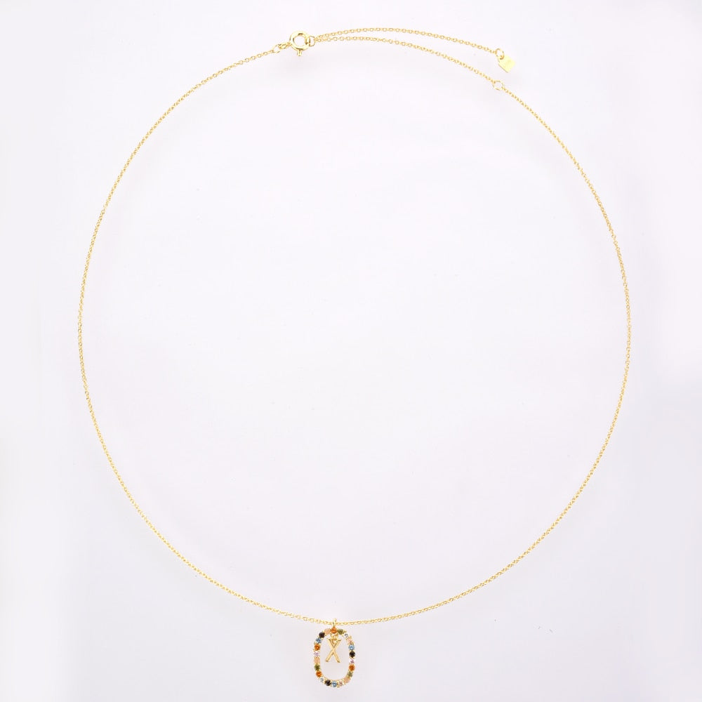 Sterling Silver Gold 26 Alphabet B J P Letters A M Initial Long Chain Necklace Summer Colorful Zircon Ovals - MERGE.DAY.1.FREESTYLE