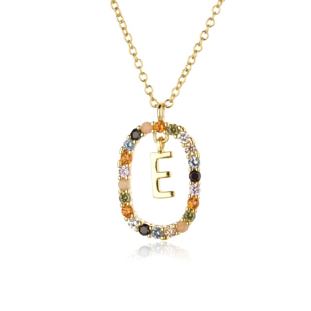 Sterling Silver Gold 26 Alphabet B J P Letters A M Initial Long Chain Necklace Summer Colorful Zircon Ovals - MERGE.DAY.1.FREESTYLE