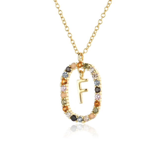 Sterling Silver Gold 26 Alphabet B J P Letters A M Initial Long Chain Necklace Summer Colorful Zircon Ovals - MERGE.DAY.1.FREESTYLE