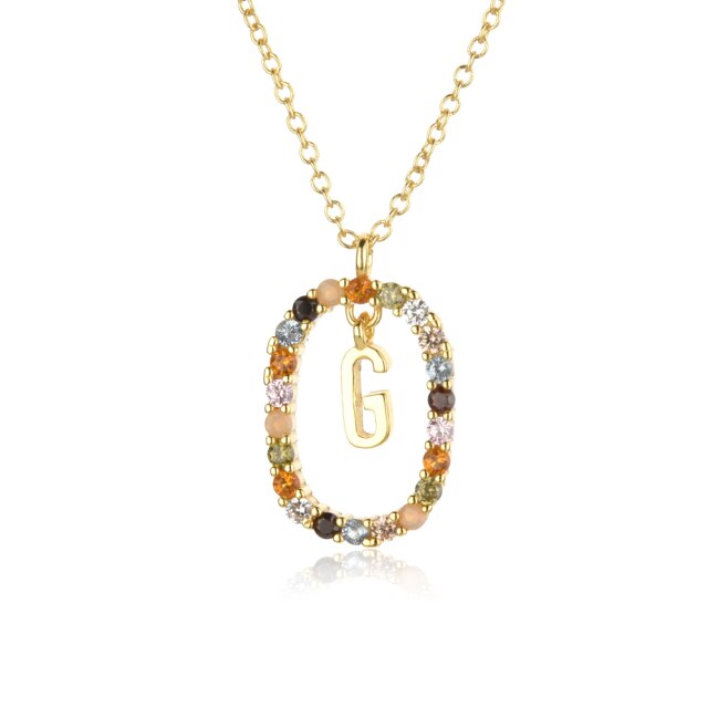 Sterling Silver Gold 26 Alphabet B J P Letters A M Initial Long Chain Necklace Summer Colorful Zircon Ovals - MERGE.DAY.1.FREESTYLE
