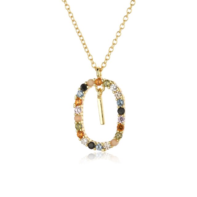 Sterling Silver Gold 26 Alphabet B J P Letters A M Initial Long Chain Necklace Summer Colorful Zircon Ovals - MERGE.DAY.1.FREESTYLE