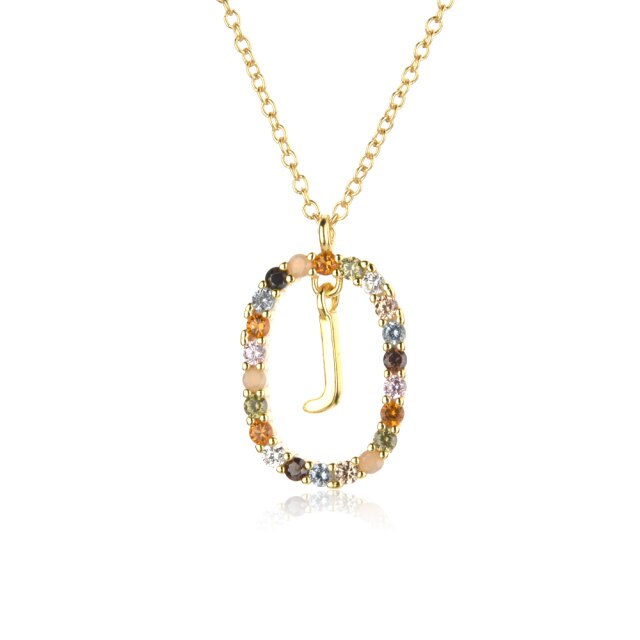 Sterling Silver Gold 26 Alphabet B J P Letters A M Initial Long Chain Necklace Summer Colorful Zircon Ovals - MERGE.DAY.1.FREESTYLE