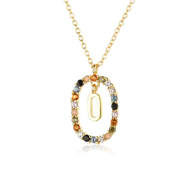 Sterling Silver Gold 26 Alphabet B J P Letters A M Initial Long Chain Necklace Summer Colorful Zircon Ovals - MERGE.DAY.1.FREESTYLE