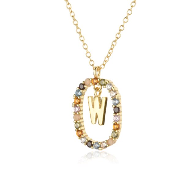 Sterling Silver Gold 26 Alphabet B J P Letters A M Initial Long Chain Necklace Summer Colorful Zircon Ovals - MERGE.DAY.1.FREESTYLE