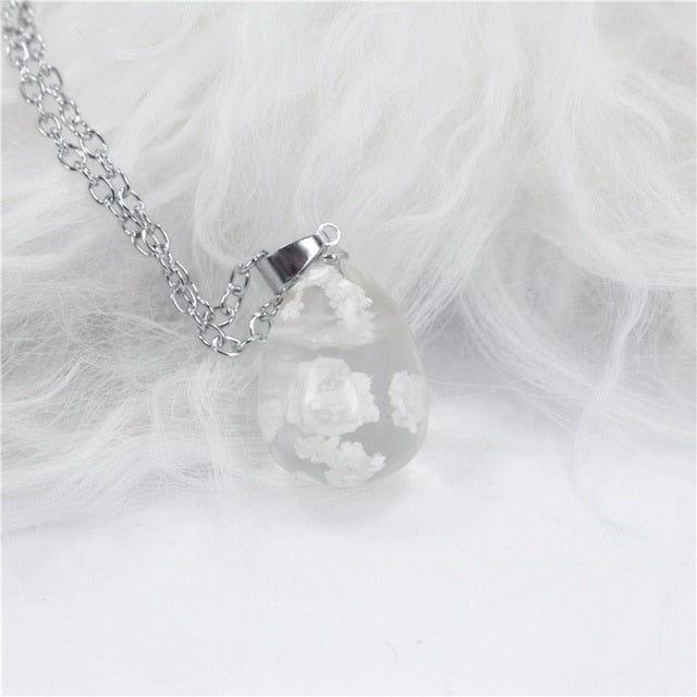 Resin Rould Ball Moon Pendant Necklace Women Blue Sky White Cloud Necklace - MERGE.DAY.1.FREESTYLE
