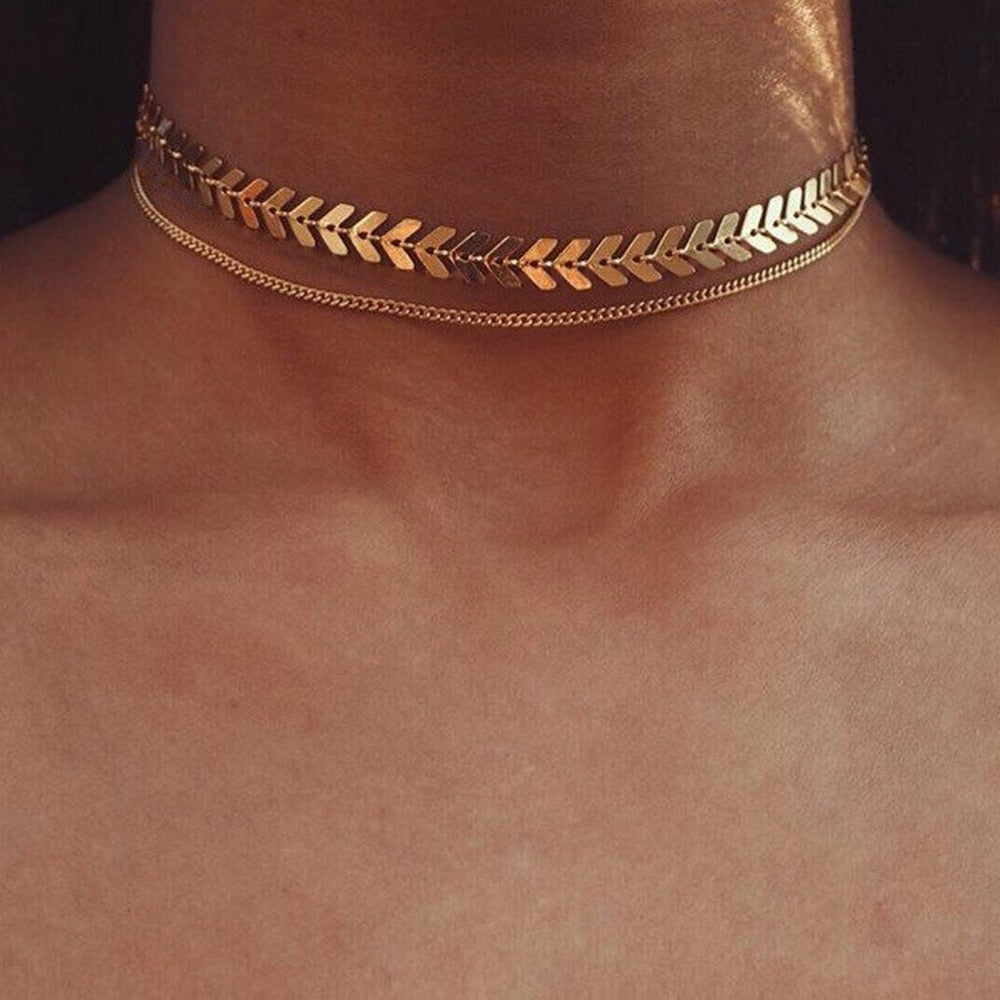 Fashion V Sequins Chain Necklace Bib Party Double Layer Necklace - MERGE.DAY.1.FREESTYLE