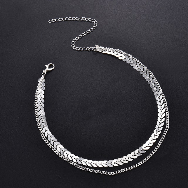 Fashion V Sequins Chain Necklace Bib Party Double Layer Necklace - MERGE.DAY.1.FREESTYLE