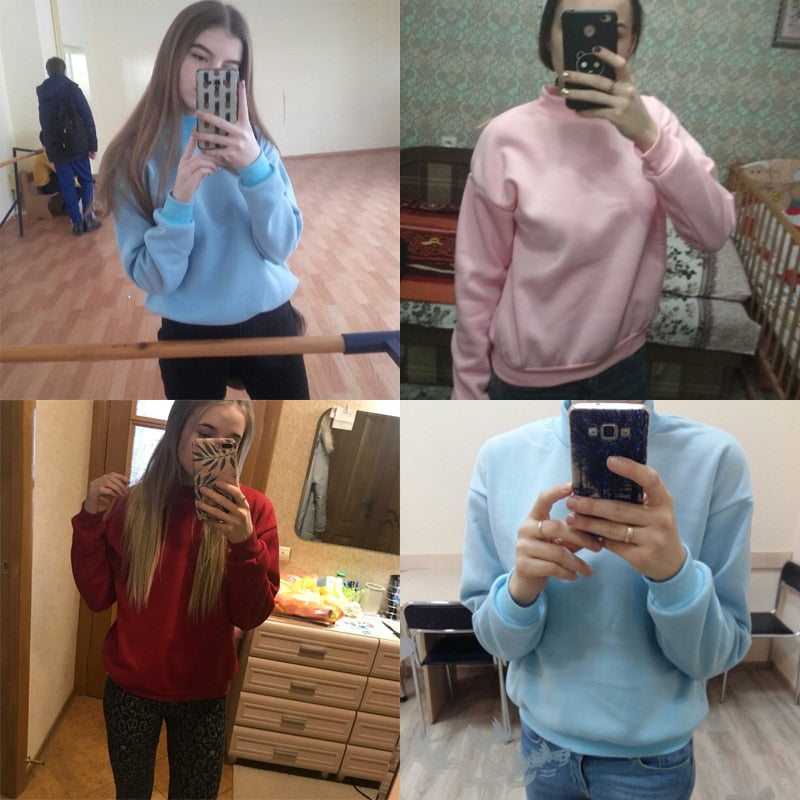 O-neck Hoodies Women Winter Autumn Pullover Sweatshirt Female Pure Color Loose Tracksuit - MERGE.DAY.1.FREESTYLE