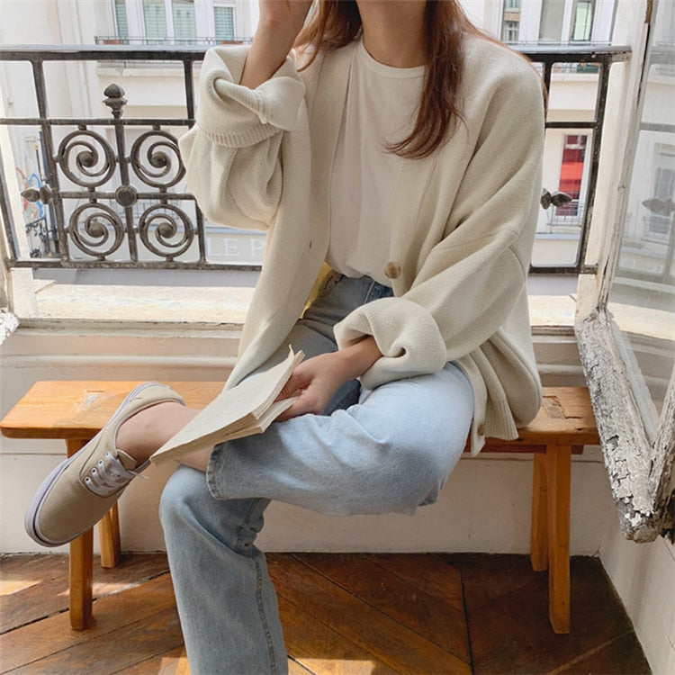 Nuevos cárdigans de mujer para invierno y primavera 2021 con cuello en V y botones