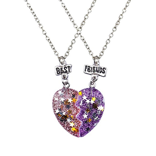 couple necklaces Sequin Stitching Heart Broken Best Friends Necklace Gifts 2PCS/Set - MERGE.DAY.1.FREESTYLE