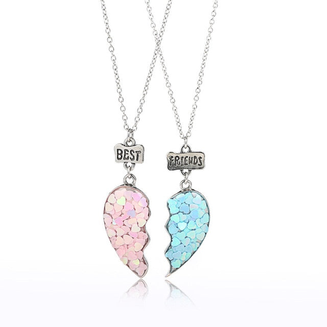couple necklaces Sequin Stitching Heart Broken Best Friends Necklace Gifts 2PCS/Set - MERGE.DAY.1.FREESTYLE