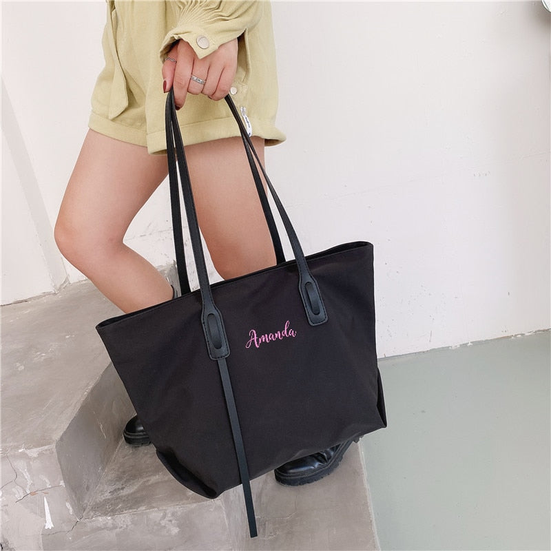 Customizable Tote Oxford Bag Embroidered Name One-Shoulder Handbag - MERGE.DAY.1.FREESTYLE